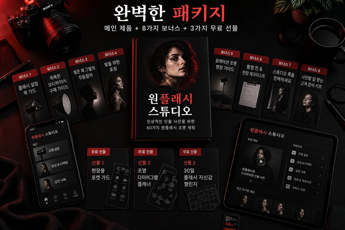 원플래시 스튜디오™ — 플래시 한 대로 끝내는 인물 조명 세팅 60가지